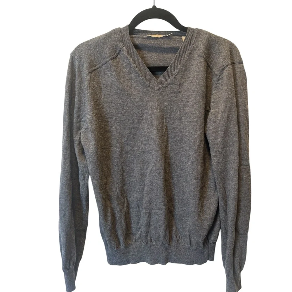 Vince | Gray Wool Elbow Patch V-neck Sweater Sz L
